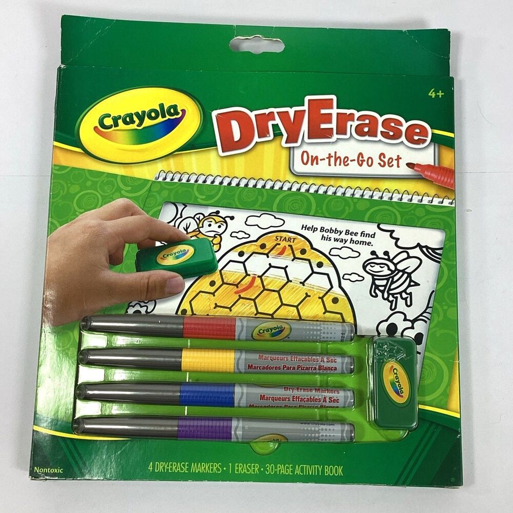 Crayola Dry Erase Travel Activity Book On The Go Set Markers Eraser New